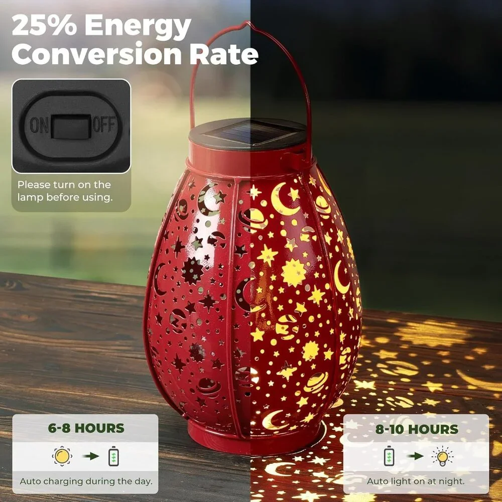 Solar LED Lantern Starry Outdoor Light Waterproof Hanging Metal Garden Decor